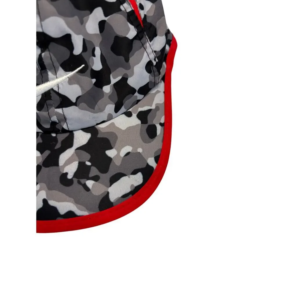 Nike Dri-Fit Hat Boys Gray Black Red Camo Running Swoosh Lightweight Kids Cap - Picture 3 of 13